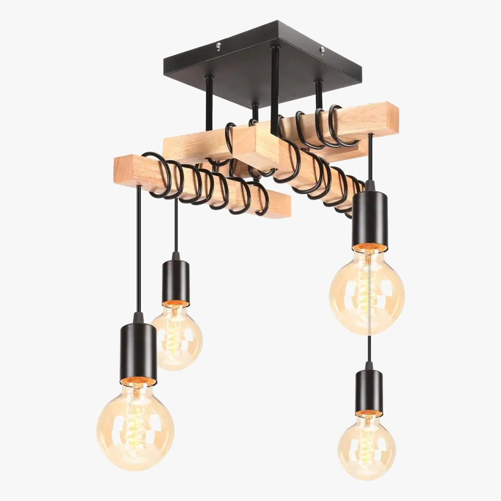 Elegant vintage industrial wooden pendant light